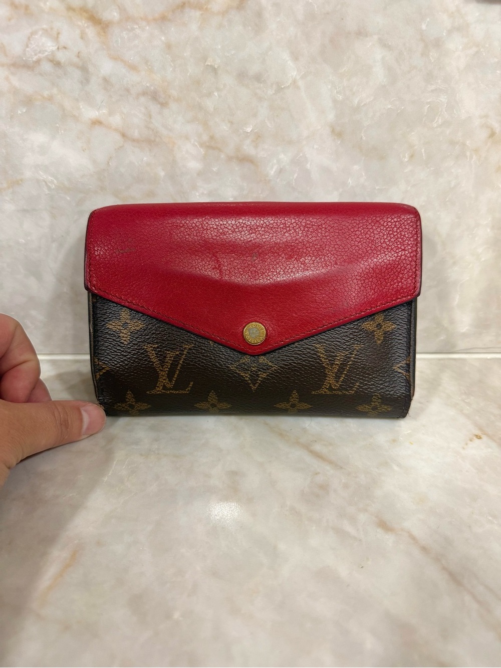 Louis Vuitton Red & Brown Monogram Leather Envelope Wallet